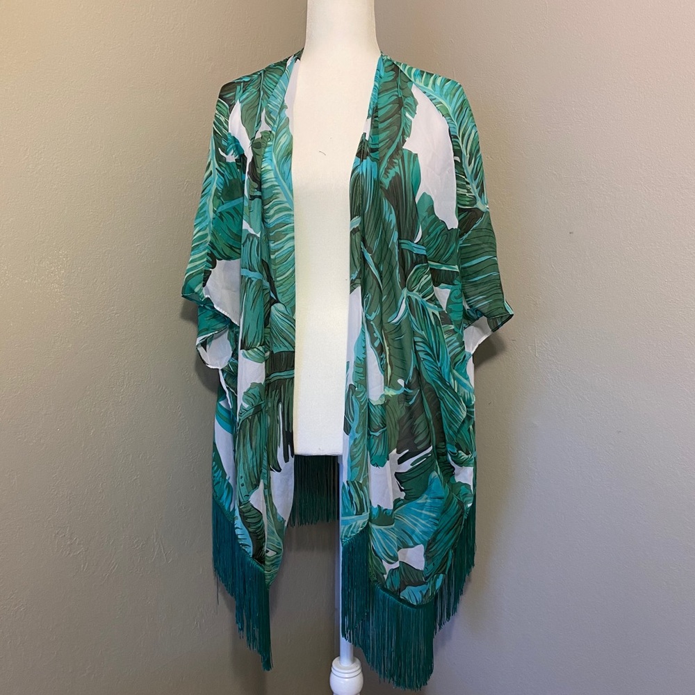 Hawaiian Print Swimsuit Cover-up with fringe
